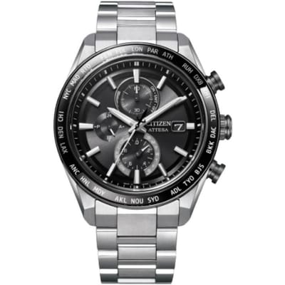 CITIZEN Attesa Serie 100 Meter Waterdicht Solar Kwarts Titanium Band 42mm Herenhorloge Zwarte Wijzerplaat AT8295-56E zwart
