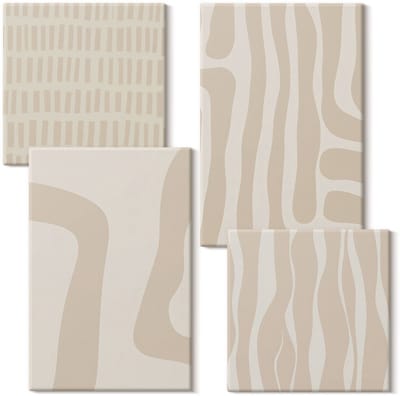 Wallfluent Set van canvas schilderijen - Abstracte patronen, minimalistische vormen, boho-stijl Canvas Schilderijen Set - Set van 4 Canvas Schilderijen - Beige Set van Canvas Prints - Geometrie Canvas Kunst Set - Boheemse Canvas Kunst Set