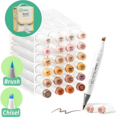 Ohuhu - Honolulu Brush & Chisel - Alcohol Art Markers - 24 Skin Tone kleuren – grijze etui