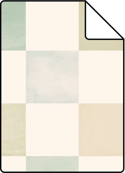 Proefstaal ESTAhome behang geblokt motief beige, blauw en groen - 26.5 x 21 cm - 131718-S