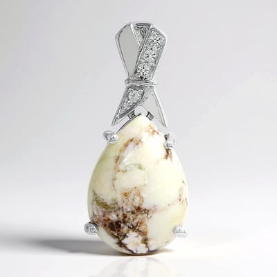 Cavill - Zilveren hanger 925 Sterling Zilver - 9,96 ct Peervormige Magnesiet met 0,1 ct Witte Topaas - Elegant Druppelvormig Braziliaans Sieraad