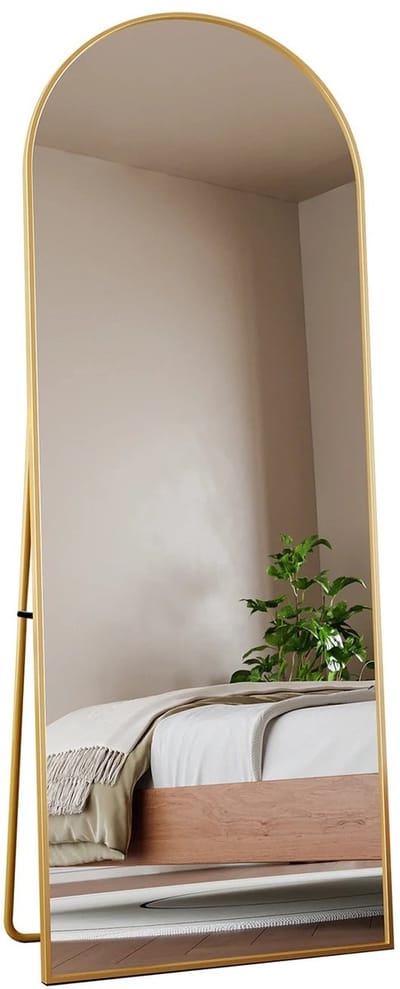 Archi Staande Passpiegel – Spiegel - Gebogen Bovenkant – Wandspiegel of Leunspiegel – Gouden Frame – 162 x 53 cm - Goud