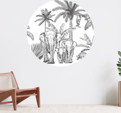 Muurcirkel zelfklevend behang - Olifanten - Wanddecoratie - 080cm behangcirkel - Ronde sticker voor aan de muur - Behangsticker verkrijgbaar in verschillende formaten