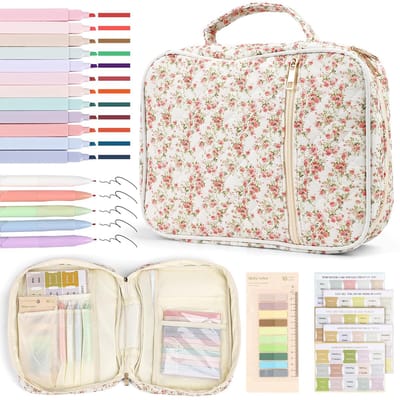 Dailygoods- Bijbelhoes Set - Inclusief 12 Markeerstiften - 5 Gelstiften - 200 Tabbladen - 75 Gebedkaarten - 30 x 23 x 8 cm, Katoen - Boekentas