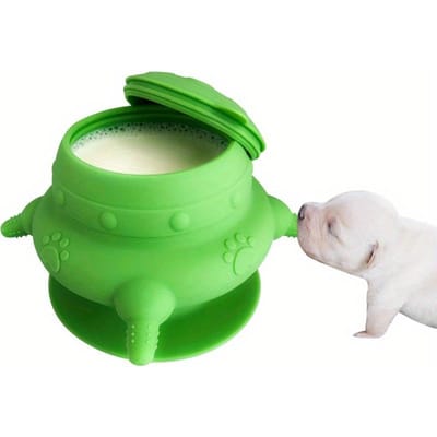 Siliconen Automatische Voederbak met 4 Spenen voor Puppy's en Kittens Zelfvoedende Kom met Zuignapbasis voor Meerdere Huisdieren, Ideaal voor Zogende Dieren groen