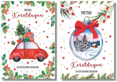 MGPcards - 10 Dubbele wenskaarten - Kerstkaarten / Nieuwjaar - Witte envelop - 10 x 14 cm - 2 Motieven per doosje
