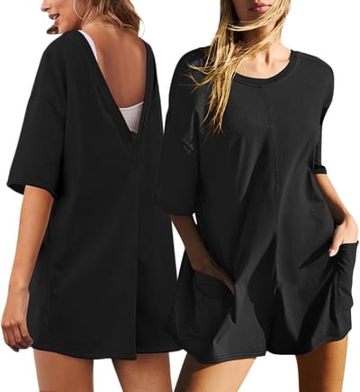 Zomer Casual Korte Jumpsuits voor Dames met Halve Mouwen, Ronde Hals en Zakken - Trendy Losse Romper voor Sportieve Training en Vrije Tijd