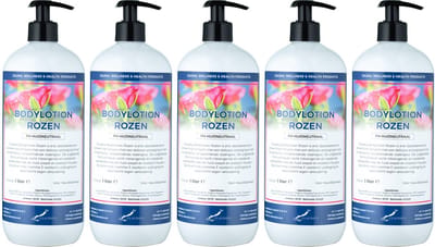 Bodylotion Rozen 1 Liter - met gratis pomp - set van 5 stuks - Voordeelverpakking