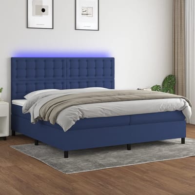 vidaXL - Boxspring - met - matras - en - LED - stof - blauw - 200x200 - cm