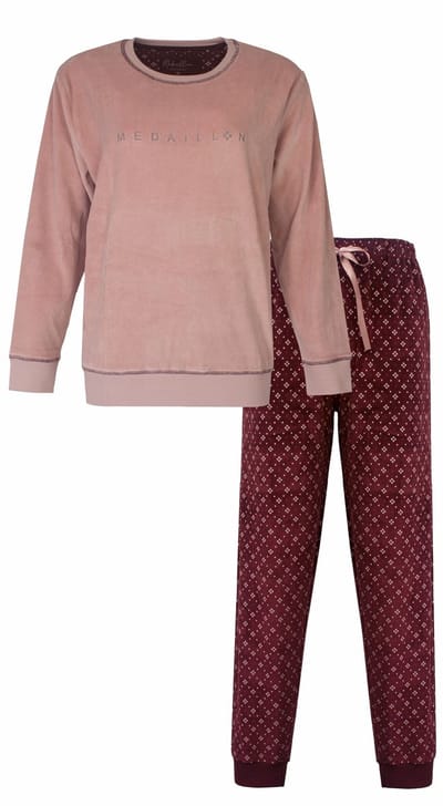 Medaillon Dames Pyjama - Zachte Velours - Dessinbroek - Roze - Maat XXL