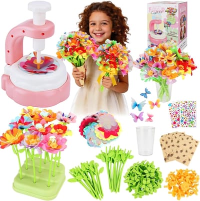 Bloemen,bloemen knutselspeelgoed met bloemenmachine,bloementuin,speelgoed,boeket,knutselspeelgoed voor meisjes,knutselen voor meisjes van 3+ jaar - roze