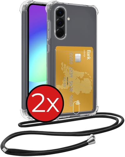 Hoesje Geschikt voor Samsung A56 Hoesje Met Telefoonkoord en Pasjeshouder Siliconen - Hoes Geschikt voor Samsung Galaxy A56 Hoesje Met Kaarthouder Shock Proof Case - Transparant - 2 PACK