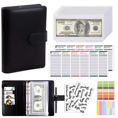 QTTVBTNA Budget Planner Set - PU Lederen Binder met 6 Ringen - Voor Inkomsten, Uitgaven en Spaardoelen