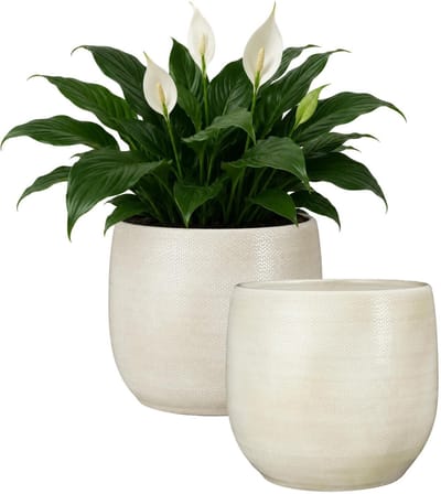 Mica Decorations Plantenpot - 2x - keramiek - wit glans / ribbels - D28 x H29 cm - bloempot Porto