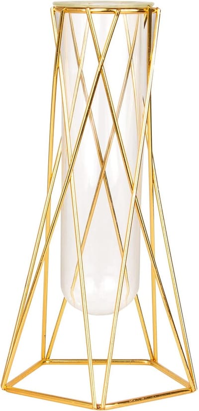 Luxe Glazen Vaas - 22 x 11,5cm - Moderne Vaas - Glas en Metaal - Huisdecoratie - Chique - Klassieke stijl - Hoekig - Geschikt voor Bloemen, Planten en Stekjes