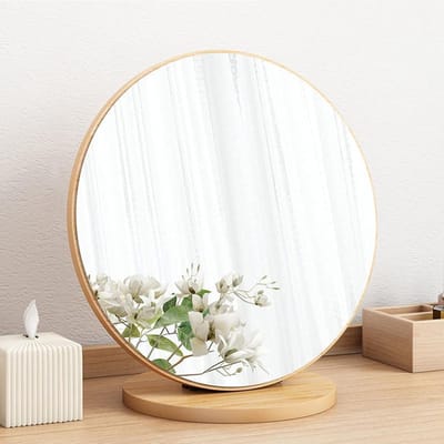 Verstelbare Tafelspiegel - Make-upspiegel HD - Make-up Aanbrengen - 90 Graden Kantelbaar - 20 cm Diameter - Houtkleur