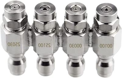 High Pressure Washer Nozzle - 4-Way Soft Spray, 1/4 Inch, Quick Connect, RVS, Voor Efficiënt Schoonmaken en Tuinonderhoud