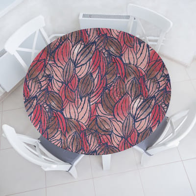 New Bed Floraal Gestreepte Loof Simplistisch Rekbare Ronde Tafellaken, Elastische Stof Tafelhoes rondom 115 cm -142 cm Diameter
