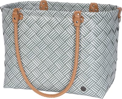 Shopper XL - Grote tas - Strandtas - Sporttas - Boodschappentas - Weekendtas - Lange hengsels - Handgevlochten - Handed By Sainte-Maxime Stripes - lichgroen met witte streepjes - sage green