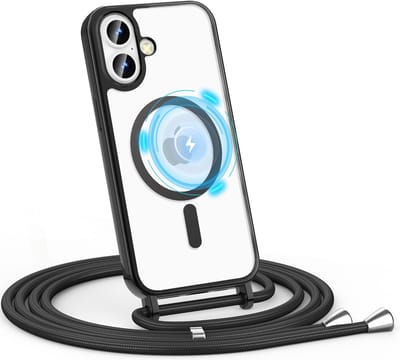 Casemania Hoesje Geschikt voor Apple iPhone 16 - Zwart - Siliconen Back Cover met Koord - Geschikt voor MagSafe - Telefoonhoesje met Koord - Crossbody Lanyard Cord Case