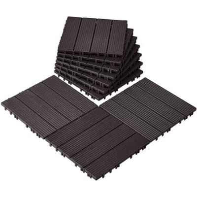 VEVOR Terrastegels, Set van 10, Balkontegels 295x295 mm, Kliktegels, Kunststof Vloerbedekking voor Buiten, Terrasvloer voor Veranda, Zwembad, Balkon, Achtertuin, Donkerbruin