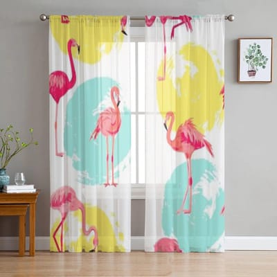 Roze Flamingo's Tule Transparante Raamgordijnen Voor Woonkamer De Slaapkamer Moderne Chiffon Voile Organza Gordijnen Decoratie Draperieën 135W x 183H(cm)