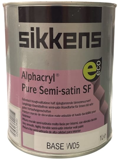 Sikkens Alphacryl Pure Semi Satin SF - Soft glanzende prachtige binnenmuur verf - Perfecte vloei en schropvast - 1 L - RAL 9010 Pure Whithe ( gebrokenwit)