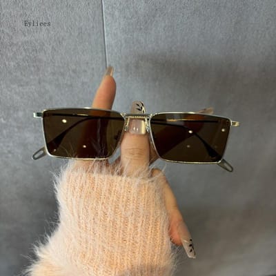 Vintage Slanke Vierkante Zonnebril voor Mannen Vrouwen Retro Klein Metalen Montuur Snoepkleuren Vintage Rechthoekige Bril