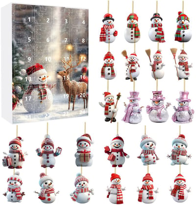 Kerst Adventskalender 2025 - Kerst Countdown -Lege Kerstkalender Doos - Sneeuwpop Acryl Kerstboom Ornament - 24 Lege Kerst Sneeuwpop Hangers - Kerst Ornamenten, Kerstboom Ornamenten