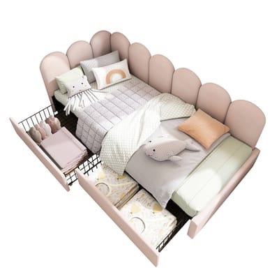 YEHTOKHOME Gestoffeerd bed Eenpersoonsbed Opbergbed met Lades - 90x190 cm - Fluweel Jeugdbed Slaapbank met Opbergruimte - Lattenbodem - Roze (zonder matras)