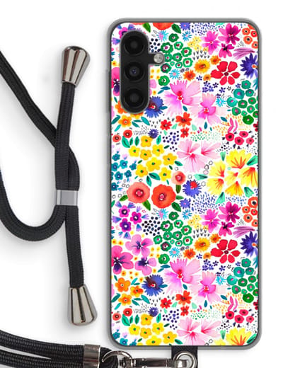 Case Company® - Hoesje met koord geschikt voor Samsung Galaxy A13 5G hoesje met Koord - Little Flowers - Telefoonhoesje met Zwart Koord - Bescherming aan alle Kanten en Over de Schermrand