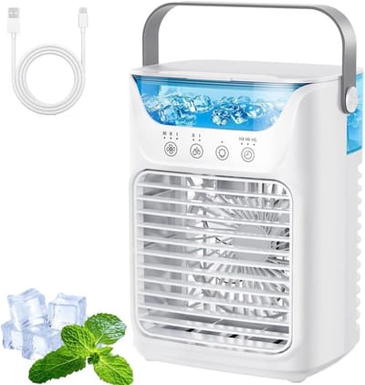 VHV - Luchtkoeler - Mini Aircooler met 700ml Watertank - Timer & 7 Kleuren Nachtlampje - Voor Bureau en Slaapkamer - Wit