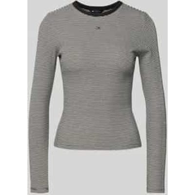 Tommy Jeans T-shirt Tjw Slim Essential Rib Ls Dw0dw17387 0ap Black/ecru Stripe Dames Maat - XS