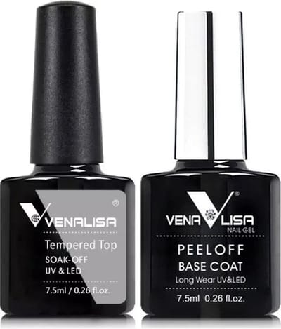 Venalisa Top en Peel Off Base Coat UV Gellak Set - 15 ml (2x 7.5 ml) - Gellak Starterspakket - Gellak Top Coat - Gellak Peel Off Base Coat - Gellak Set - Venalisa Gellak - Gellak Nagellak