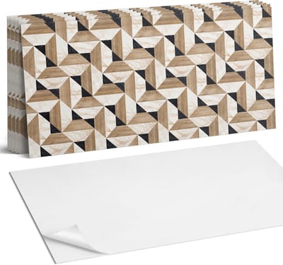 Coloray Plaktegels - Geometrisch tegelpatroon Wandtegel Zelfklevend - 60 cm x 30 cm - Bruin Plaktegels - 6 stuks - Rechthoek PVC Tegels - Plaktegels Keuken - Zelfklevende Vloertegels Badkamer - Vinyltegels Vloer Zelfklevend - Zelfklevende Wandtegels