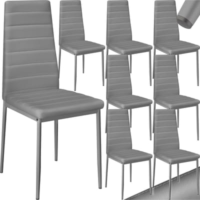 tectake® Set van eetkamerstoelen - Kunstleren stoelen met hoge rugleuning - Minimalistische, elegante stoel - Gering gewicht en eenvoudige montage - Afmetingen (LxBxH) 45 x 48 x 98,5 cm - Belastbaar tot 150 kg - Set van 8 - Grijs