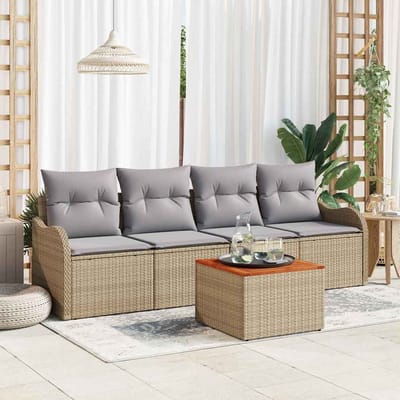 vidaXL - Tuinbank - Set - 5 - st - Beige - poly - rattan