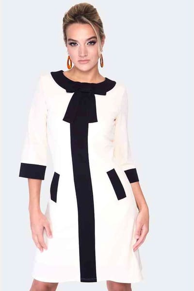 Voodoo Vixen - 60s constrast stripe ivory Korte jurk - L - Creme