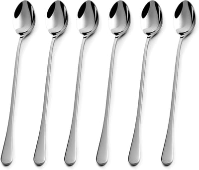 Set van 6 Lange RVS Lepels voor Latte Macchiato - 19 cm - Glanzend, Vaatwasserbestendig - Ideaal voor Koffie, Iced Tea en Cocktails