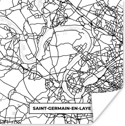 Poster Plattegrond - Kaart - Frankrijk - Saint-Germain-en-Laye - Stadskaart - Zwart wit - 100x100 cm XXL