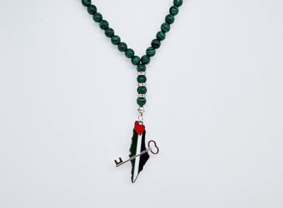 Handgemaakte Natuurstenen Autohanger " Malachiet "- Met metalen hanger "Sleutel Palestina" - 8 mm diameter van de korrel- Mooie accessoire en decoratie voor de auto