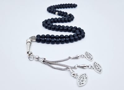 Handgemaakte tesbih "Tasbih" natuursteen "Mat zwart onyx" - Aantal kralen 99 - Diameter kralen 8MM - met metaal tassel "Ogen" - Een mooi cadeau-idee