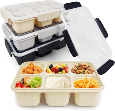 Famanu – 4 stuks herbruikbare bento-snackboxen met 6 compartimenten, lunchcontainers voor school, we