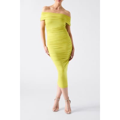 GUESS Alva Off Shoulder Dr Kiwi Light Green Größe: 36 | Midikleider Outlet | Damen | Grün