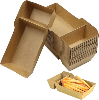 Papieren Kommetjes met 2 Compartimenten - Olie- en Waterbestendig, Ideaal voor Snacks, Friet, Salades en Picknicks, 20 Stuks