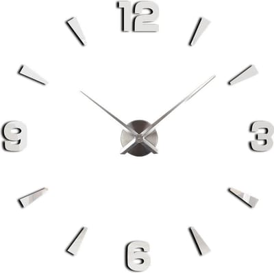 Grote Moderne 3D DIY Wandklok – Zilver – Ø120 cm – Inclusief Cijfers & Strepen – Stil Uurwerk – Design Muurklok