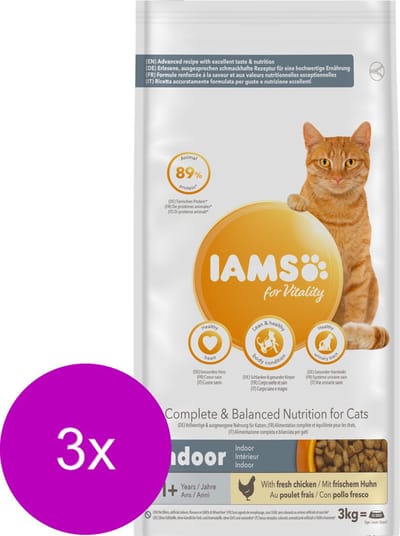 Iams Cat Adult Indoor - Kattenvoer - 3 x Kip 3 kg