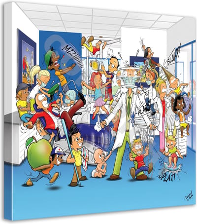 Tandarts Cartoon op canvas - Roland Hols - Praktijk - 60 x 60 cm - Houten frame 4 cm dik - Orthodontist - Mondhygiënist