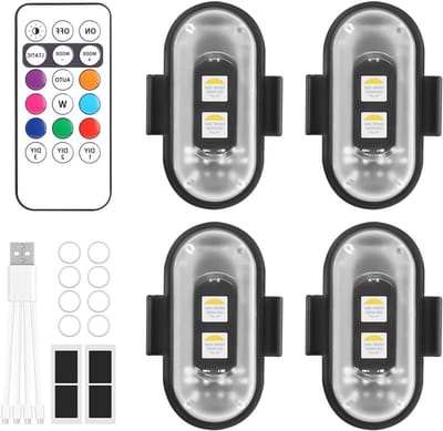 Set van 4 Draadloze LED Lichten, 8 Kleuren, Waterdicht, Afstandsbediening, Oplaadbare Fakkels voor Motor, Drone, Kamperen en Vissen