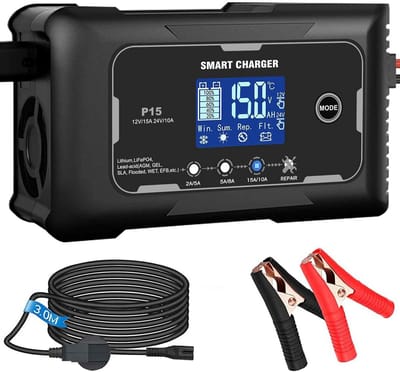 Autolader 12V/15A en 24V/10A voor auto, motorfiets, grasmaaier, boot – Acculader voor Lithium, LifePO4, Loodzuur